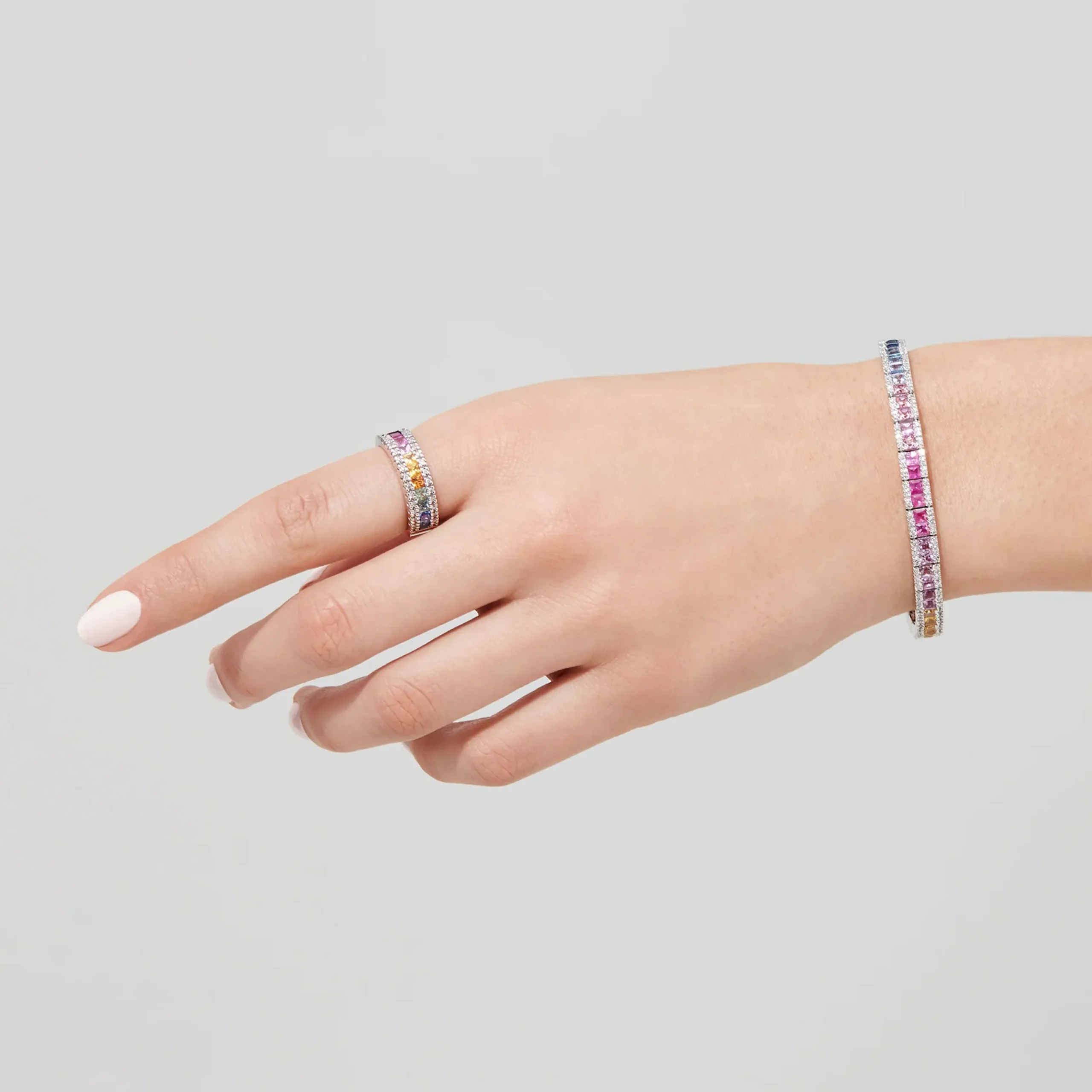 Bracelets|Effy Jewelry Watercolors 14K White Gold Multi Sapphire u0026 Diamond Bracelet, 9.16 TCW