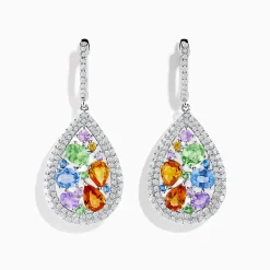 Earrings|Effy Jewelry Watercolors 14K White Gold Multi Sapphire and Diamond Earrings