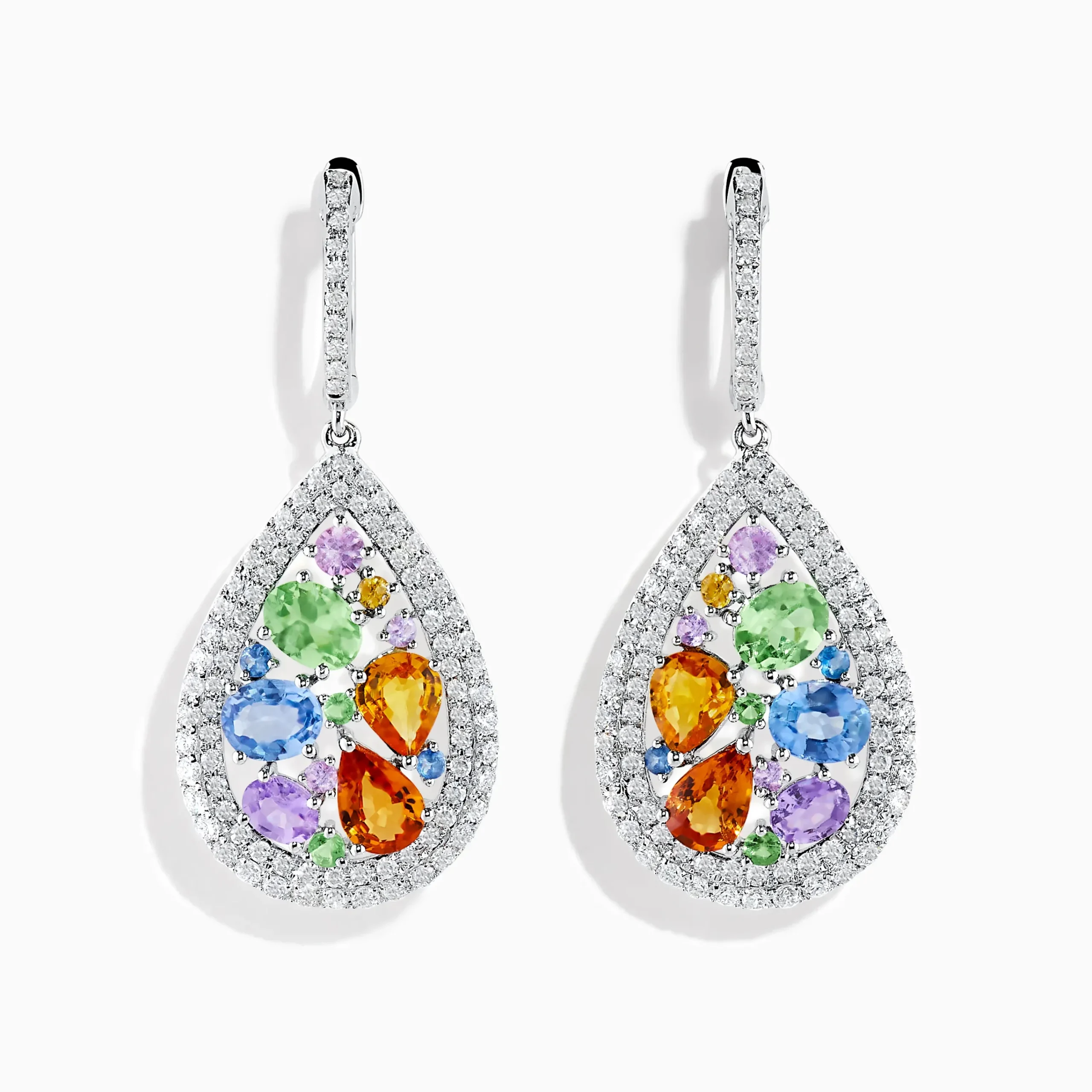 Earrings|Effy Jewelry Watercolors 14K White Gold Multi Sapphire and Diamond Earrings