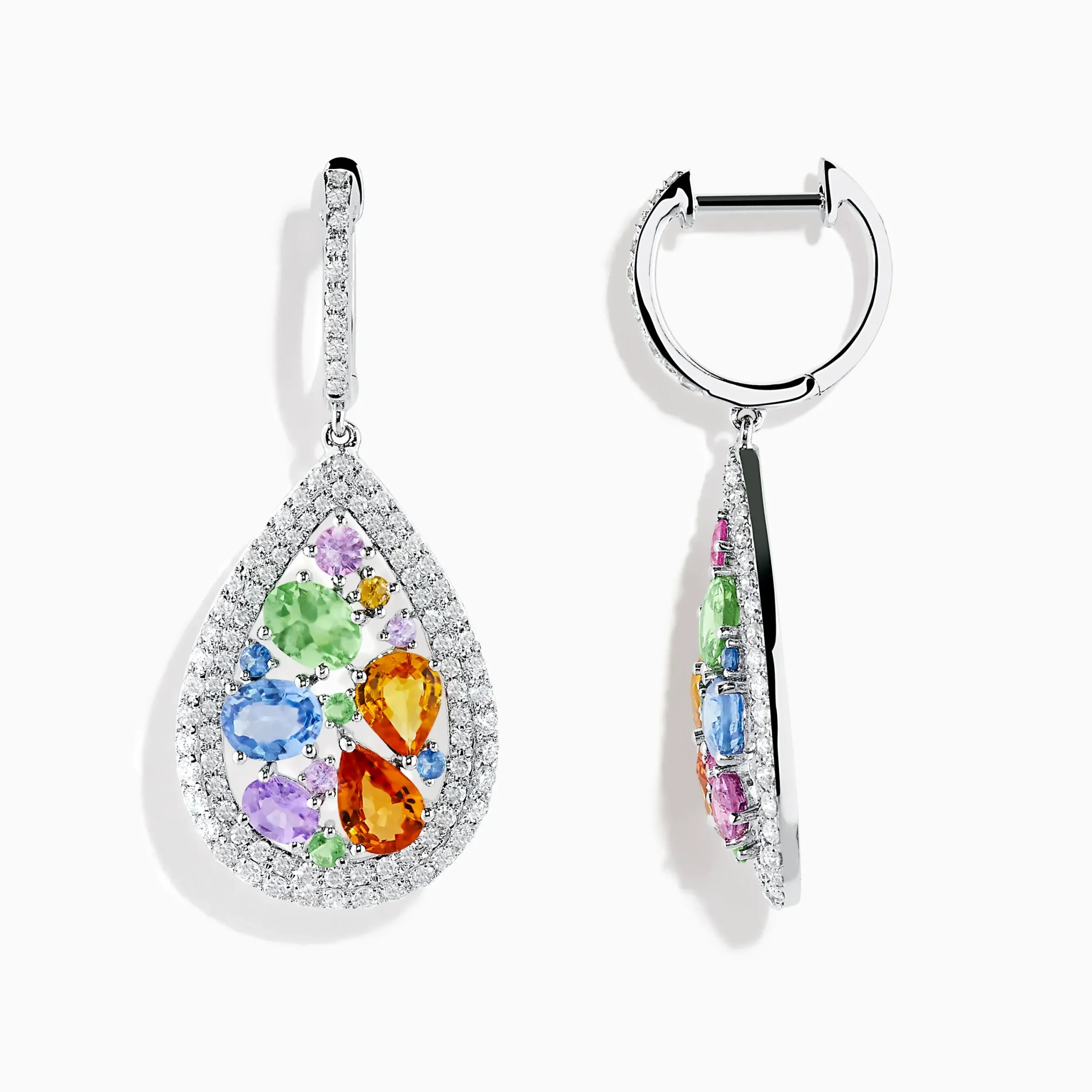 Earrings|Effy Jewelry Watercolors 14K White Gold Multi Sapphire and Diamond Earrings