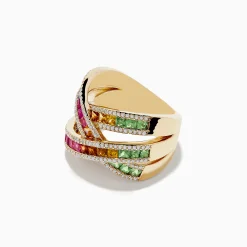 Rings|Effy Jewelry Watercolors 14K Yellow Gold Multi Sapphire and Diamond Ring