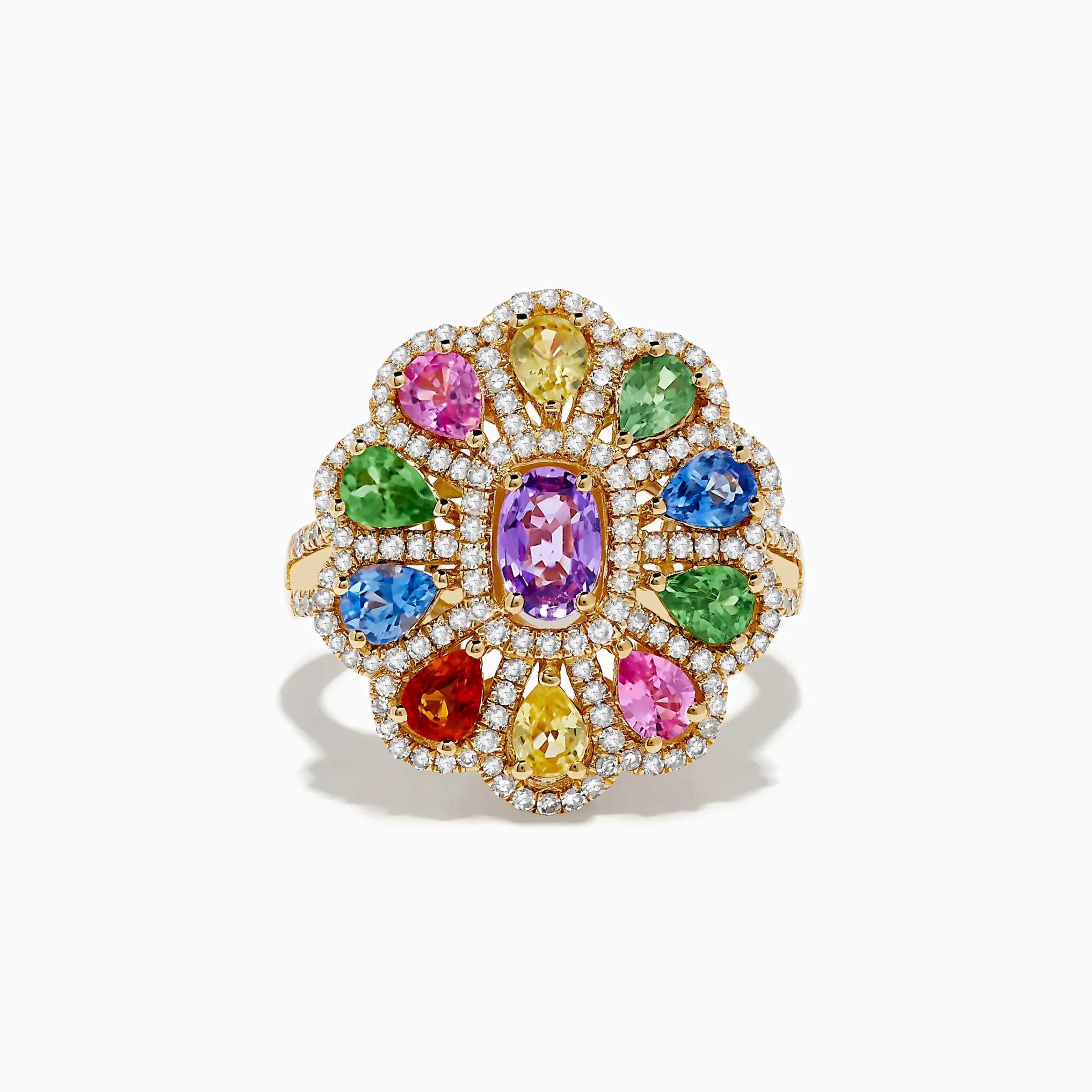 Rings|Effy Jewelry Watercolors 14K Yellow Gold Multi Sapphire and Diamond Ring