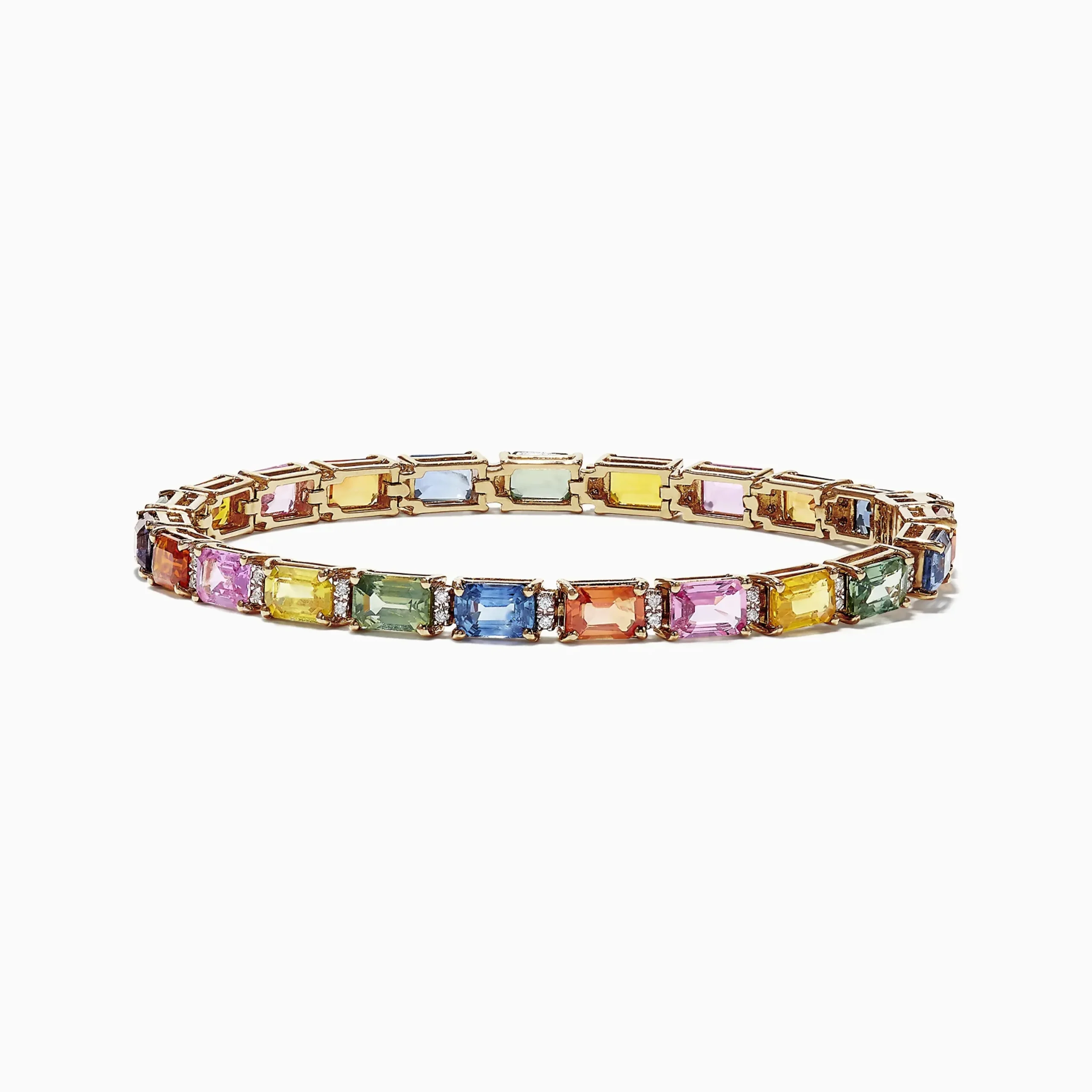 Bracelets|Effy Jewelry Watercolors 14K Yellow Gold Multi-Sapphire Diamond Bracelet, 14.51 TCW