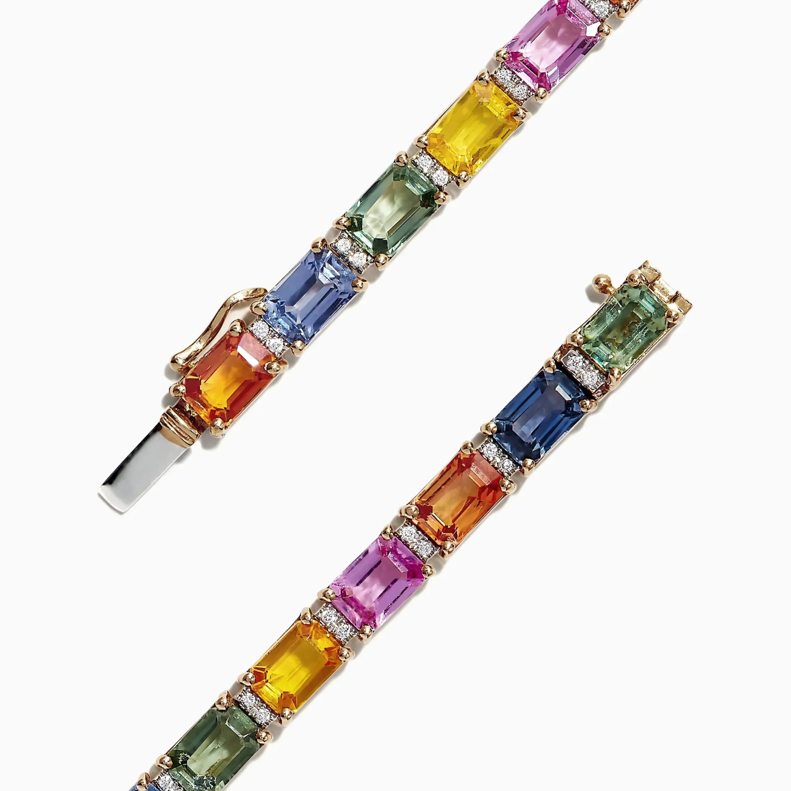 Bracelets|Effy Jewelry Watercolors 14K Yellow Gold Multi-Sapphire Diamond Bracelet, 14.51 TCW