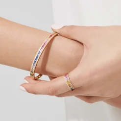 Bracelets|Effy Jewelry Watercolors 14K Yellow Gold Multi Sapphire u0026 Diamond Bangle, 3.60 TCW