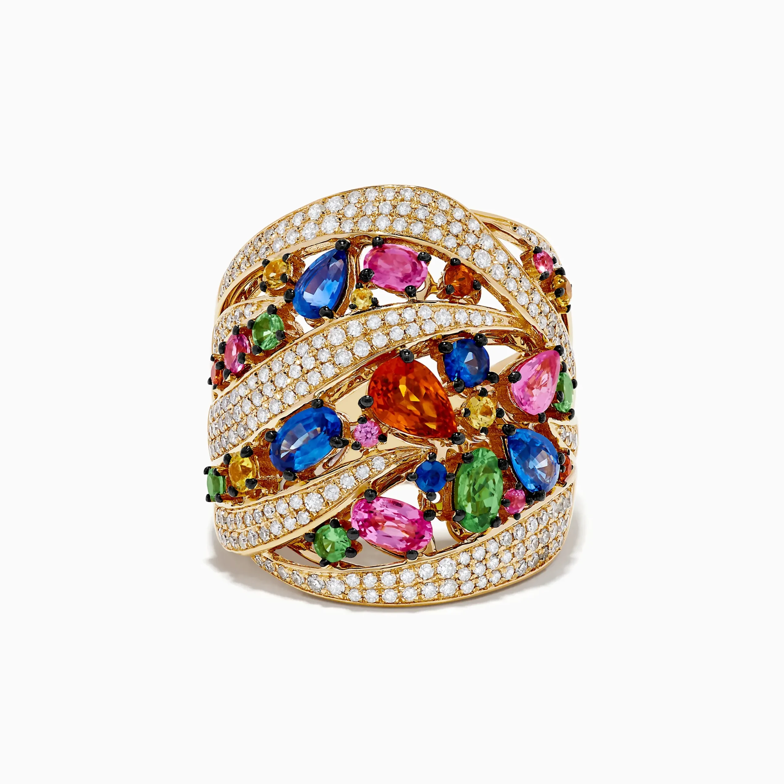 Rings|Effy Jewelry Watercolors 14K Yellow Gold Multi Sapphire and Diamond Ring