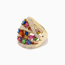 Rings|Effy Jewelry Watercolors 14K Yellow Gold Multi Sapphire and Diamond Ring
