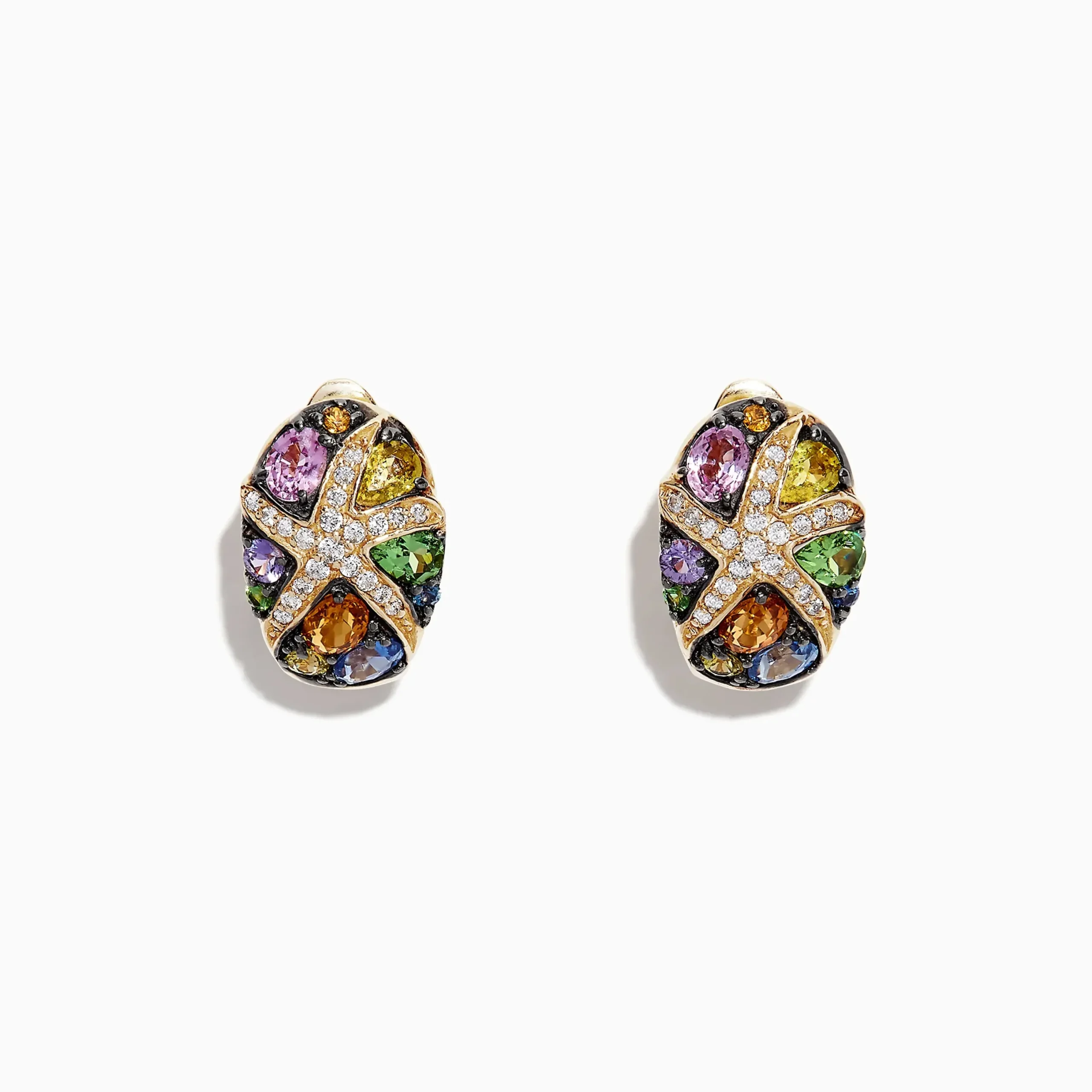 Earrings|Effy Jewelry Watercolors 14K Yellow Gold Sapphire u0026 Diamond Earrings, 3.01 TCW