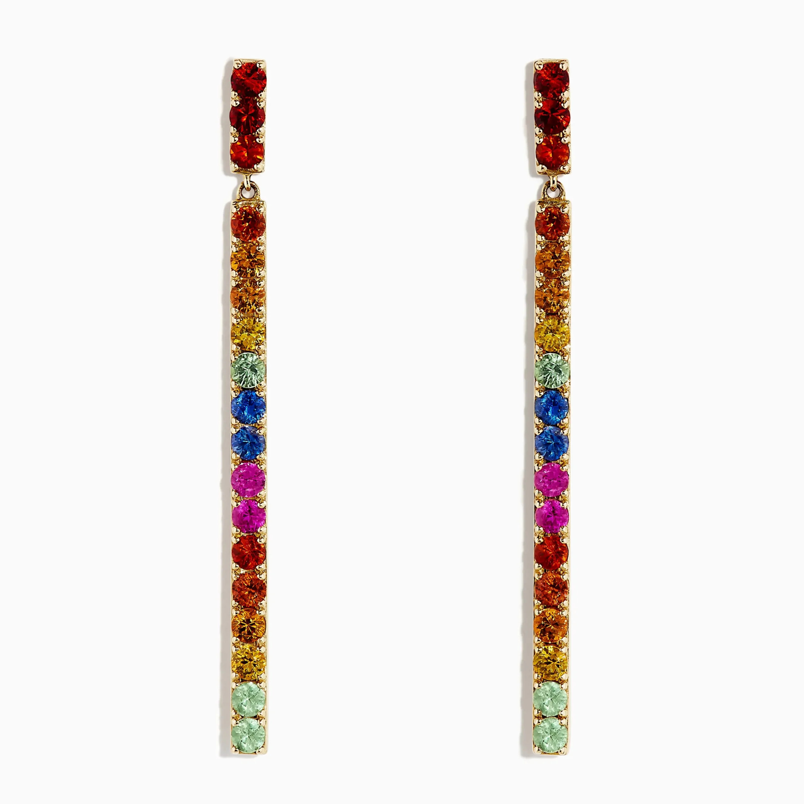 Earrings|BH Multi Watercolors 14K Yellow Gold Multi Sapphire Drop Earrings, 2.50 TCW
