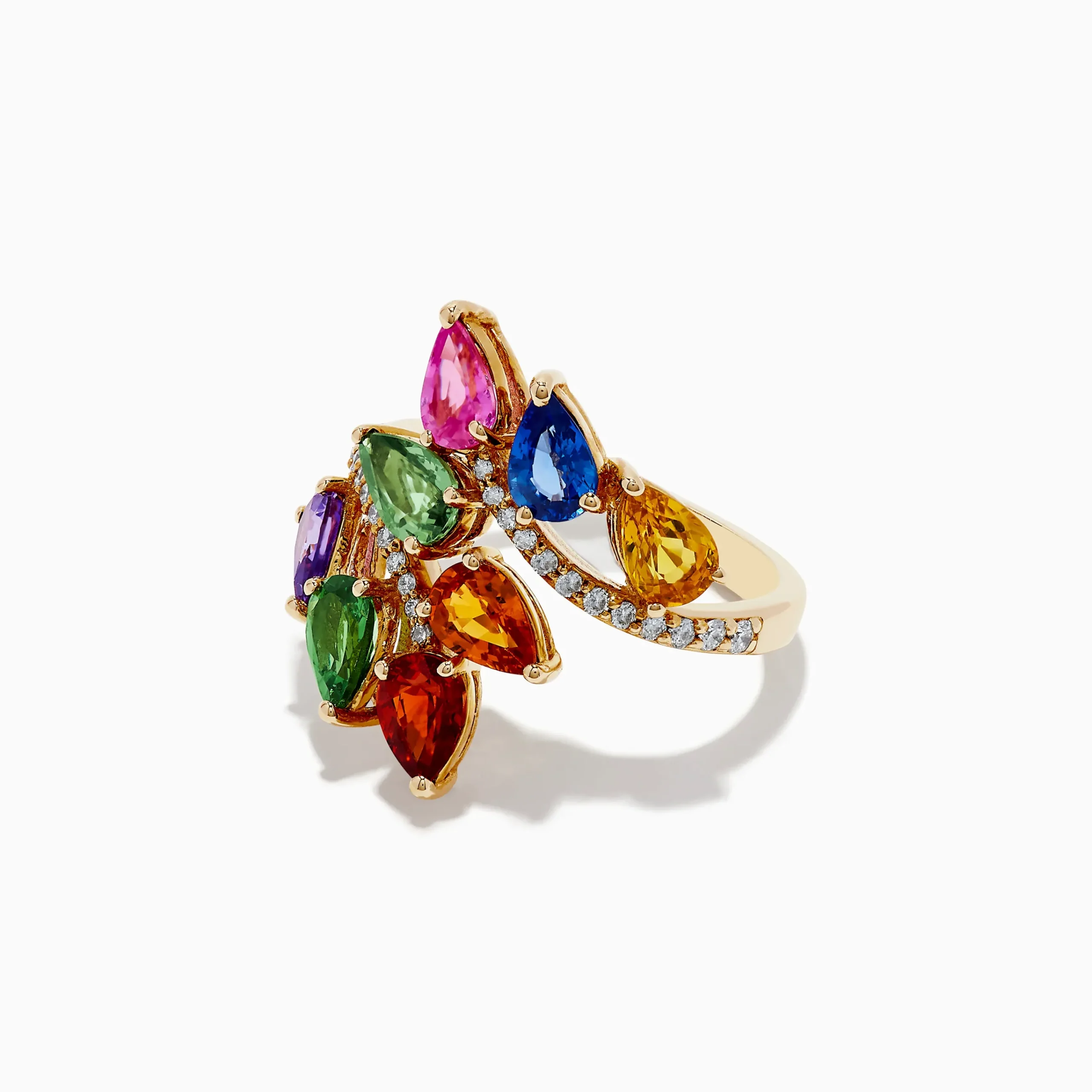 Rings|Effy Jewelry Watercolors 14K Yellow Gold Multi Sapphire and Diamond Bypass Ring