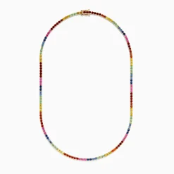 Necklaces & Pendants|BH Multi Watercolors 14K Yellow Gold Multi Sapphire Tennis Necklace