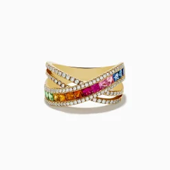 Rings|Effy Jewelry Watercolors 14K Yellow Gold Multi Sapphire and Diamond Ring, 2.05 TCW