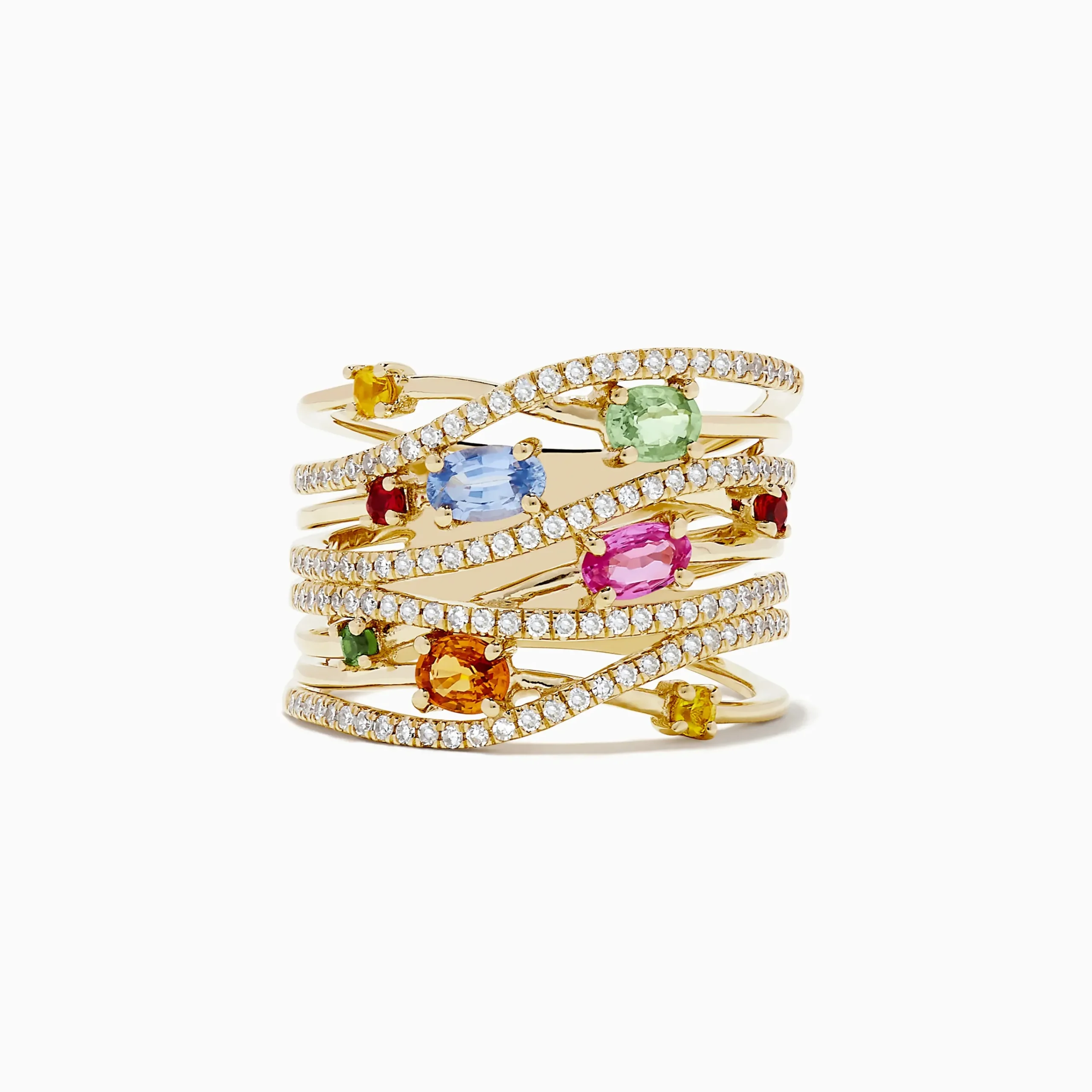 Rings|BH Multi Watercolors 14K Yellow Gold Multi Sapphire and Diamond Ring