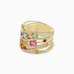 Rings|BH Multi Watercolors 14K Yellow Gold Multi Sapphire and Diamond Ring