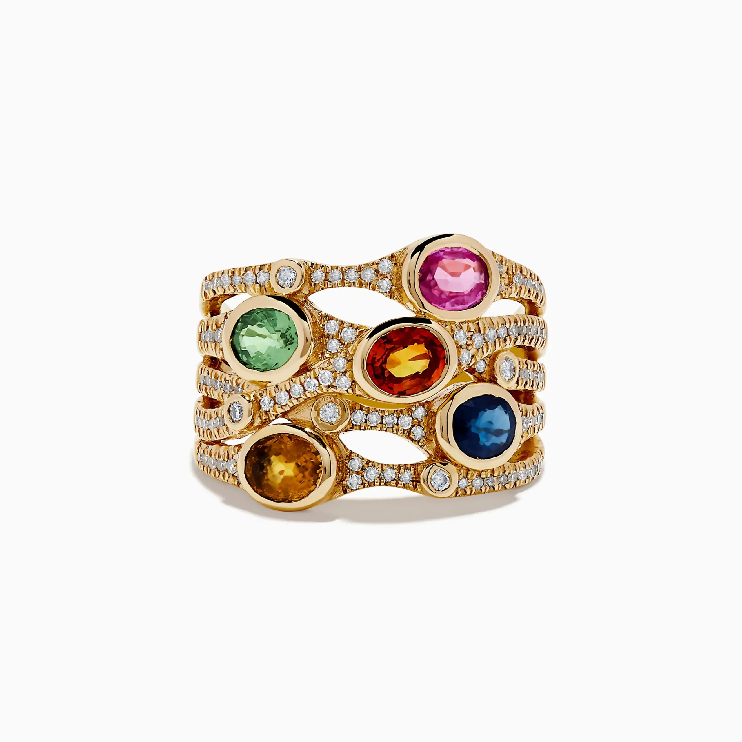 Rings|BH Watercolors 14K Yellow Gold Multi Sapphire and Diamond Ring, 2.47 TCW