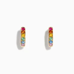 Earrings|Effy Jewelry Watercolors 14K Yellow Gold Multi Color Sapphire Hoop Earrings