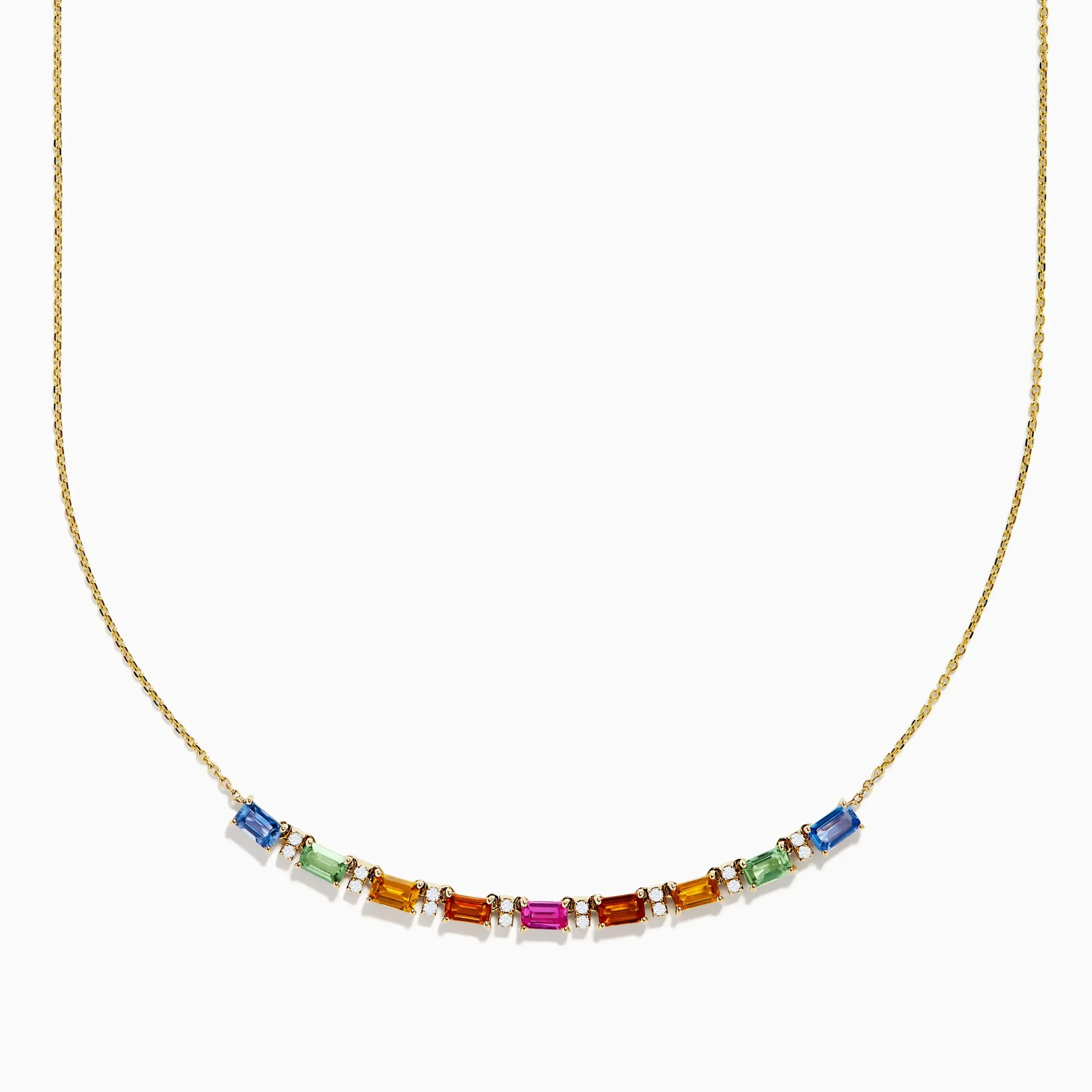 Necklaces & Pendants|Effy Jewelry Watercolors 14K Yellow Gold Multi Sapphire and Diamond Necklace