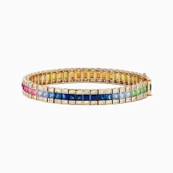 Bracelets|Effy Jewelry Watercolors 14K Yellow Gold Multi Sapphire and Diamond Bracelet