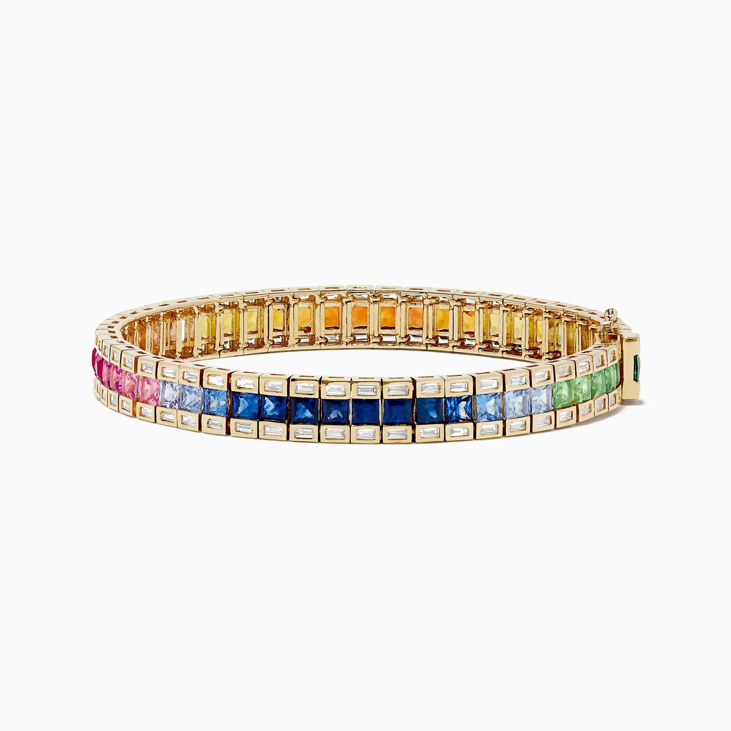 Bracelets|Effy Jewelry Watercolors 14K Yellow Gold Multi Sapphire and Diamond Bracelet