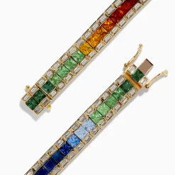 Bracelets|Effy Jewelry Watercolors 14K Yellow Gold Multi Sapphire and Diamond Bracelet