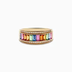 Rings|Effy Jewelry Watercolors 14K Yellow Gold Multi Sapphire and Diamond Ring