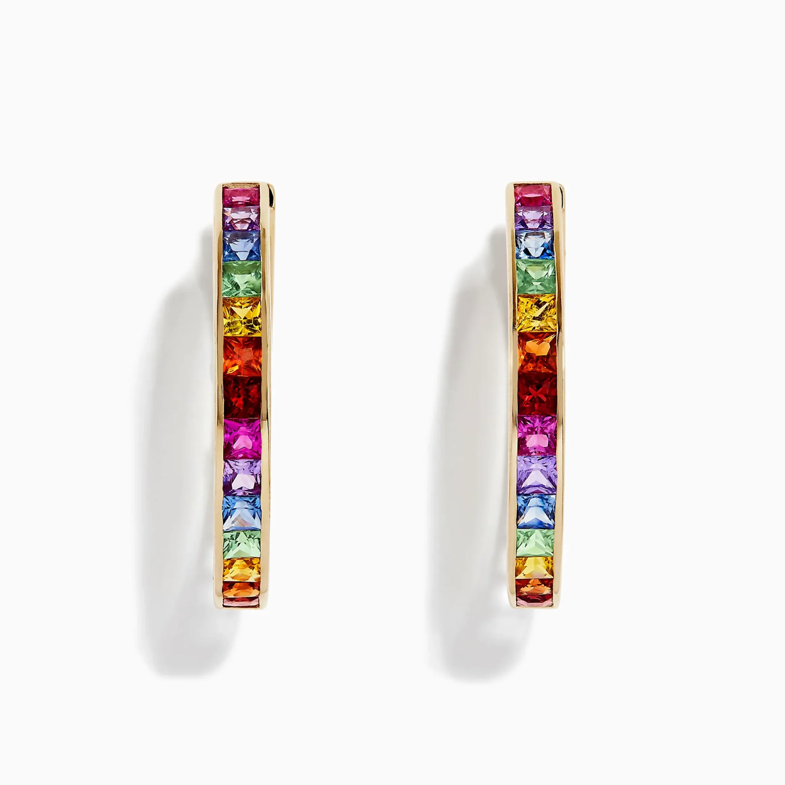 Earrings|BH Multi Watercolors 14K Yellow Gold Multi Sapphire 1" Hoop Earrings, 4.79 TCW