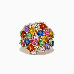 Rings|Effy Jewelry Watercolors 14K Yellow Gold Multi Sapphire and Diamond Ring