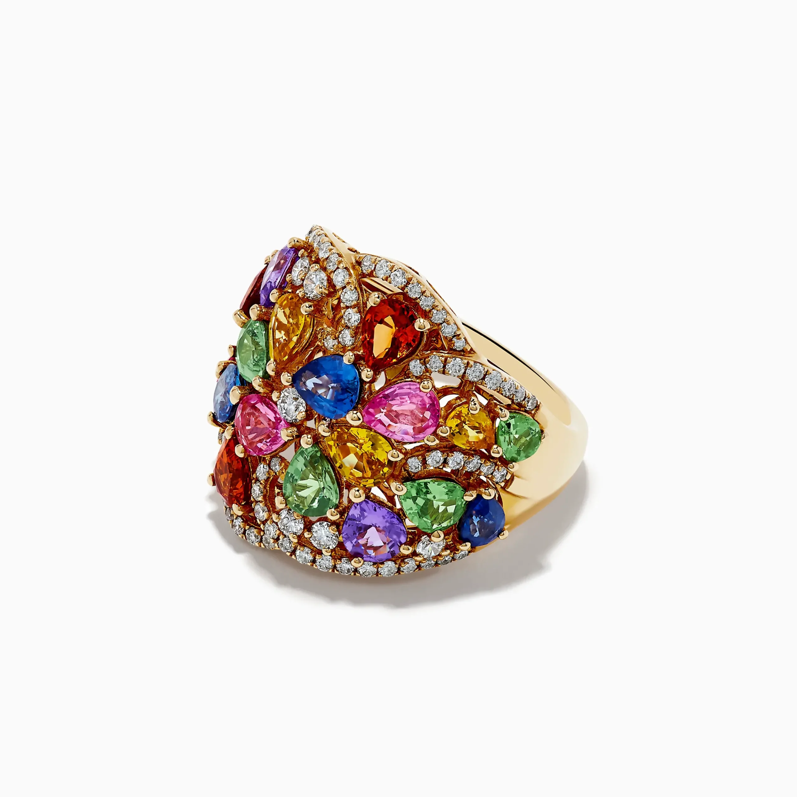 Rings|Effy Jewelry Watercolors 14K Yellow Gold Multi Sapphire and Diamond Ring