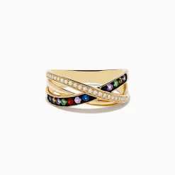 Rings|Effy Jewelry Watercolors 14K Yellow Gold Multi Sapphire and Diamond Ring