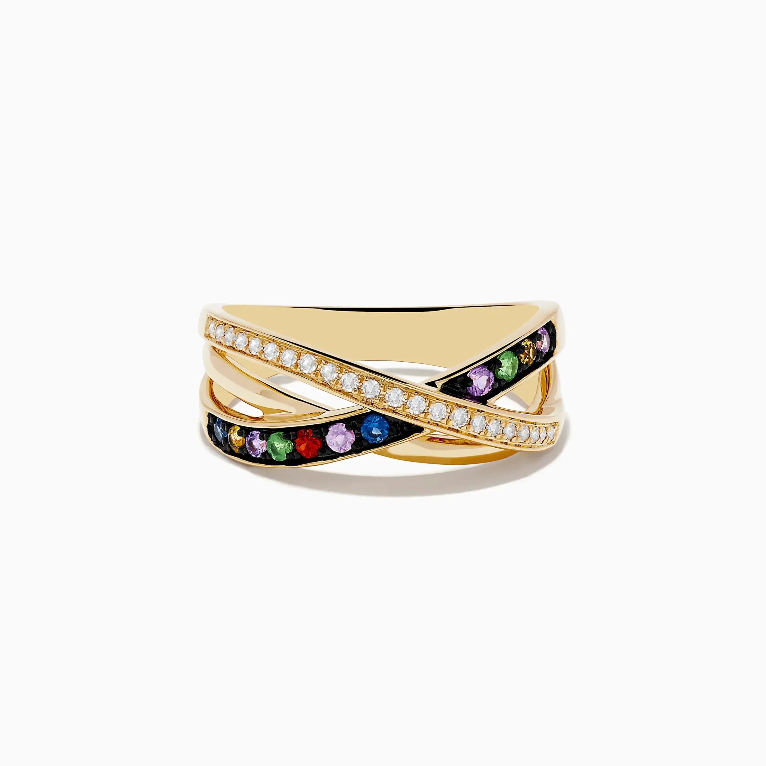 Rings|Effy Jewelry Watercolors 14K Yellow Gold Multi Sapphire and Diamond Ring