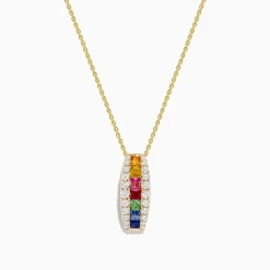 Necklaces & Pendants|Effy Jewelry Watercolors 14K Yellow Gold Multi Sapphire and Diamond Pendant