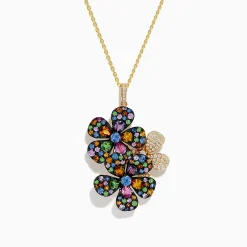 Necklaces & Pendants|Effy Jewelry Watercolors 14K Yellow Gold Multi Sapphire Flowers Pendant