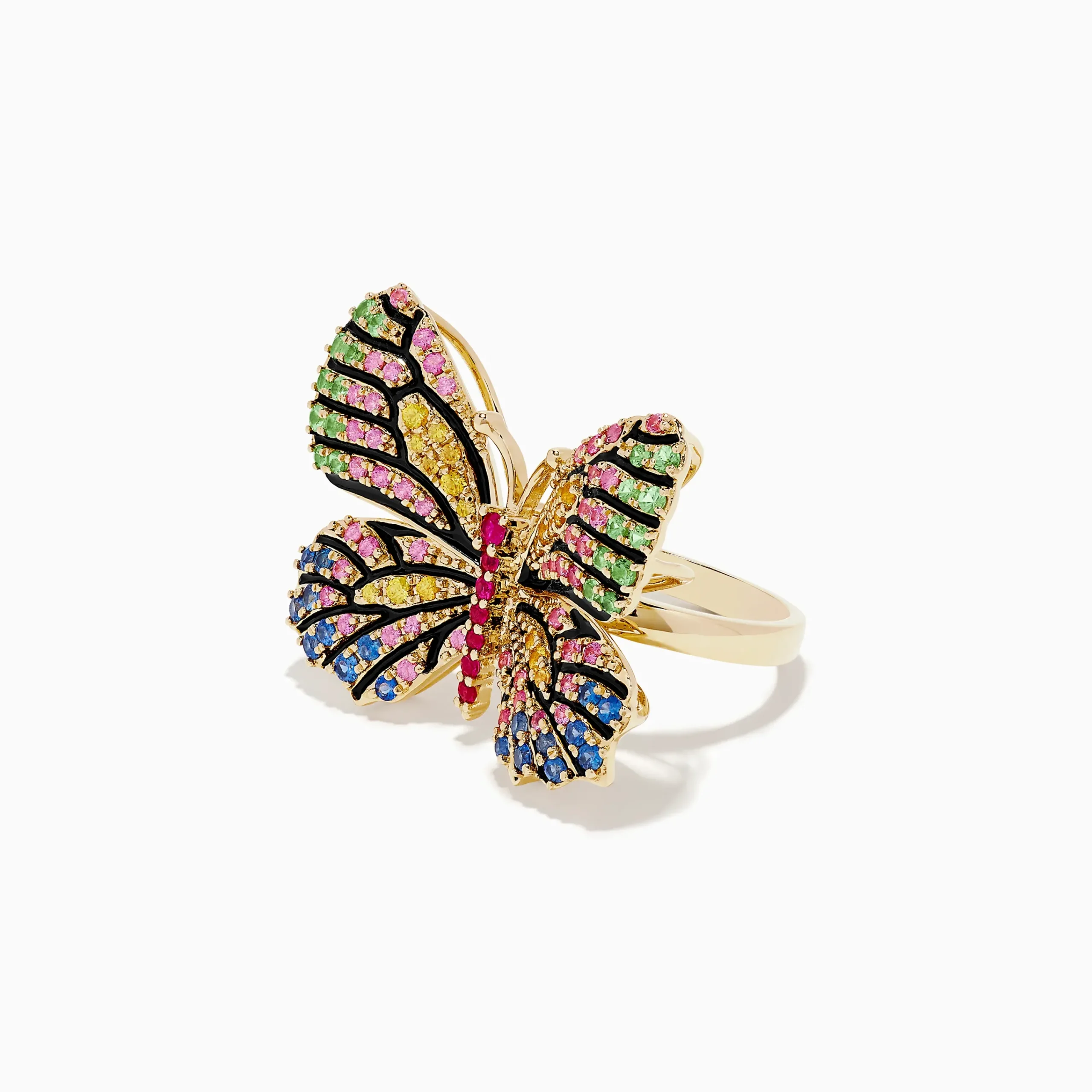 Rings|BH Multi Watercolors 14K Yellow Gold Multi Sapphire Butterfly Ring