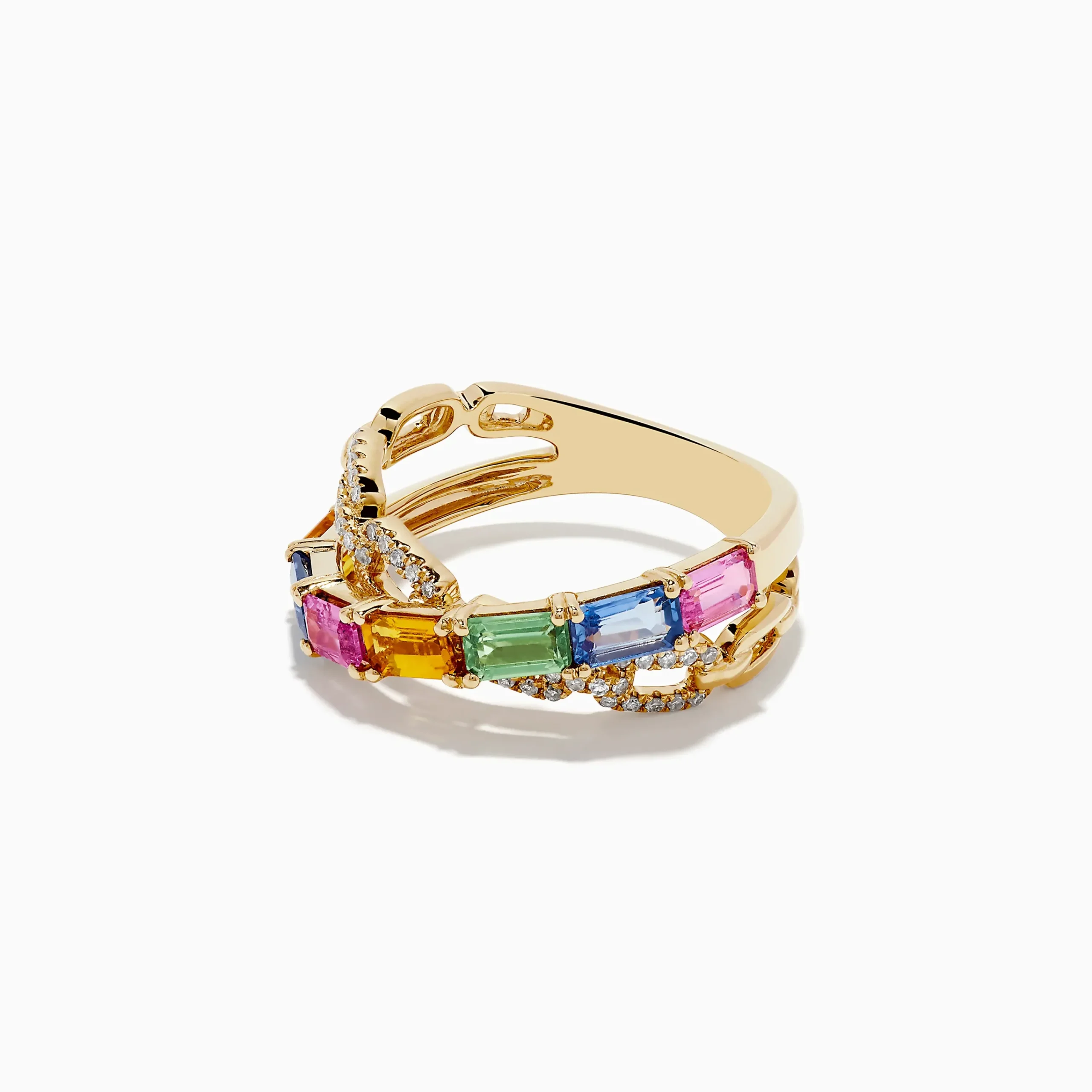 Rings|Effy Jewelry Watercolors 14K Yellow Gold Multi Sapphire and Diamond Crossover Ring