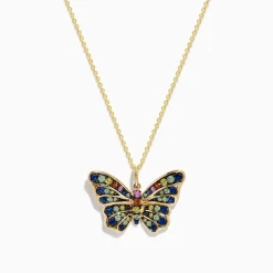 Necklaces & Pendants|Effy Jewelry Watercolors 14K Yellow Gold Multi Sapphire Butterfly Pendant
