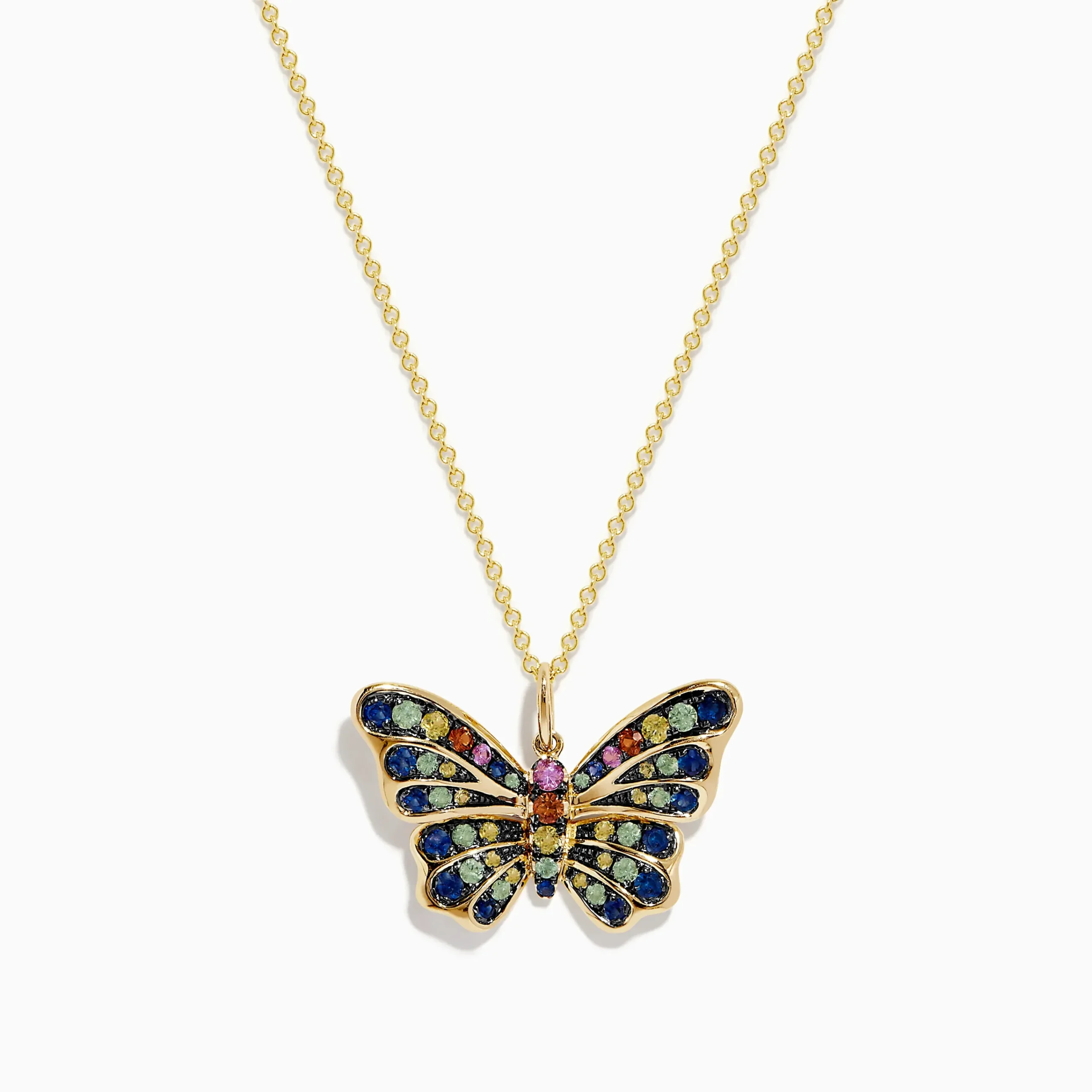 Necklaces & Pendants|Effy Jewelry Watercolors 14K Yellow Gold Multi Sapphire Butterfly Pendant