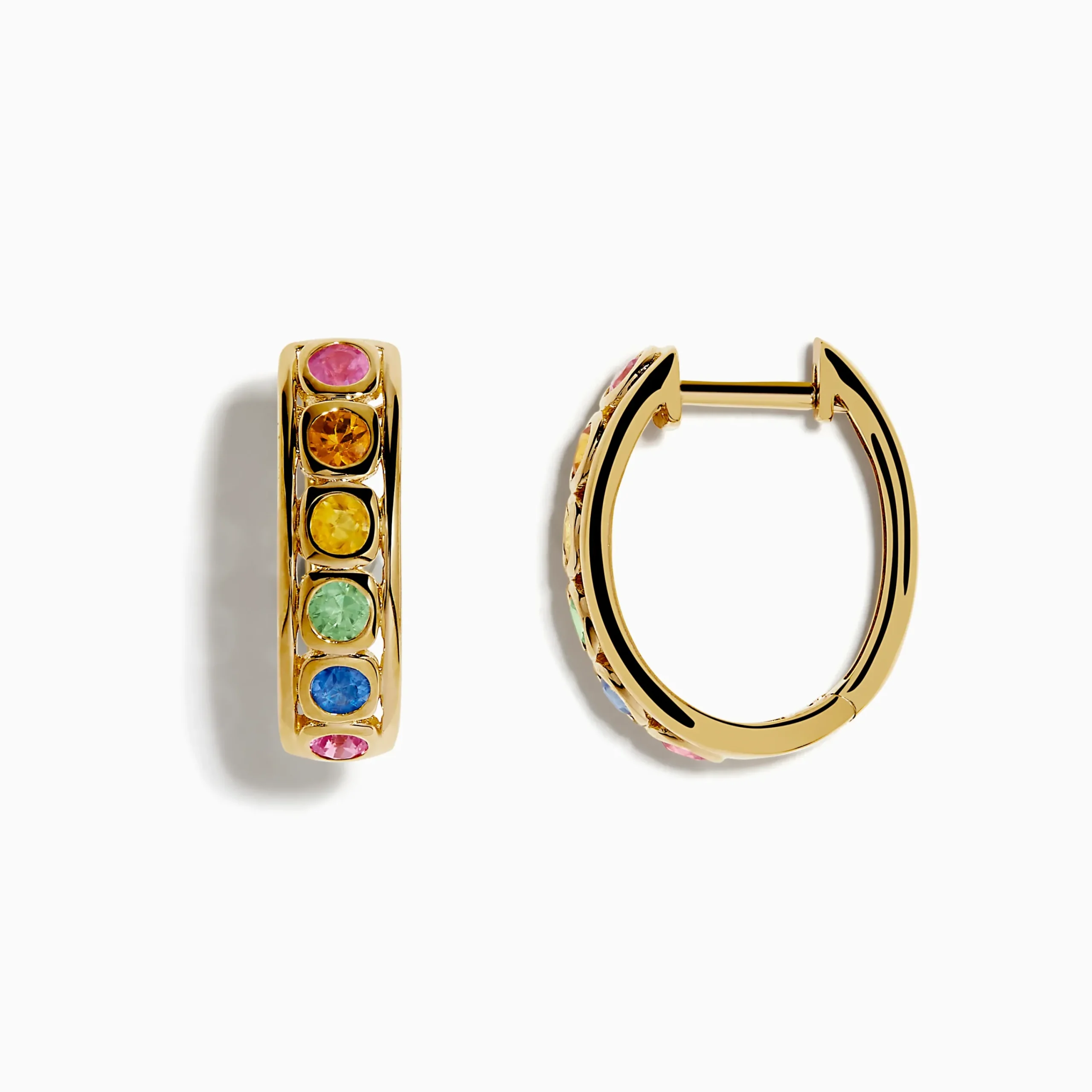 Earrings|Effy Jewelry Watercolors 14K Yellow Gold Multi Color Sapphire Bezel Hoop Earrings