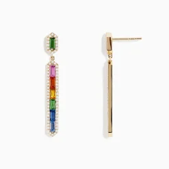 Earrings|BH Multi Watercolors 14K Yellow Gold Multi Sapphire Drop Earrings