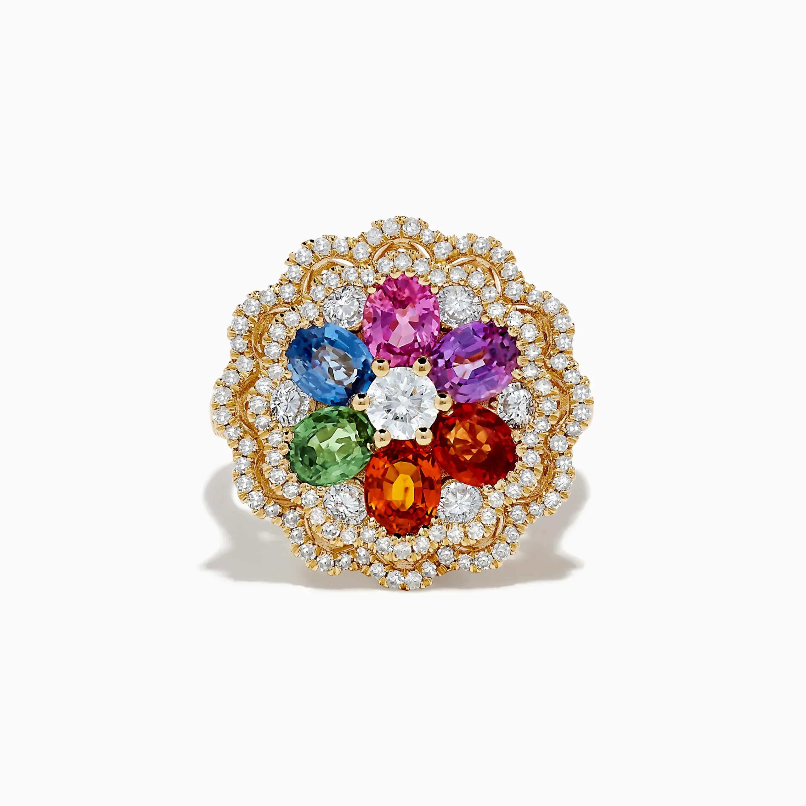 Rings|Effy Jewelry Watercolors 14K Yellow Gold Multi Sapphire and Diamond Ring