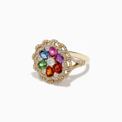 Rings|Effy Jewelry Watercolors 14K Yellow Gold Multi Sapphire and Diamond Ring
