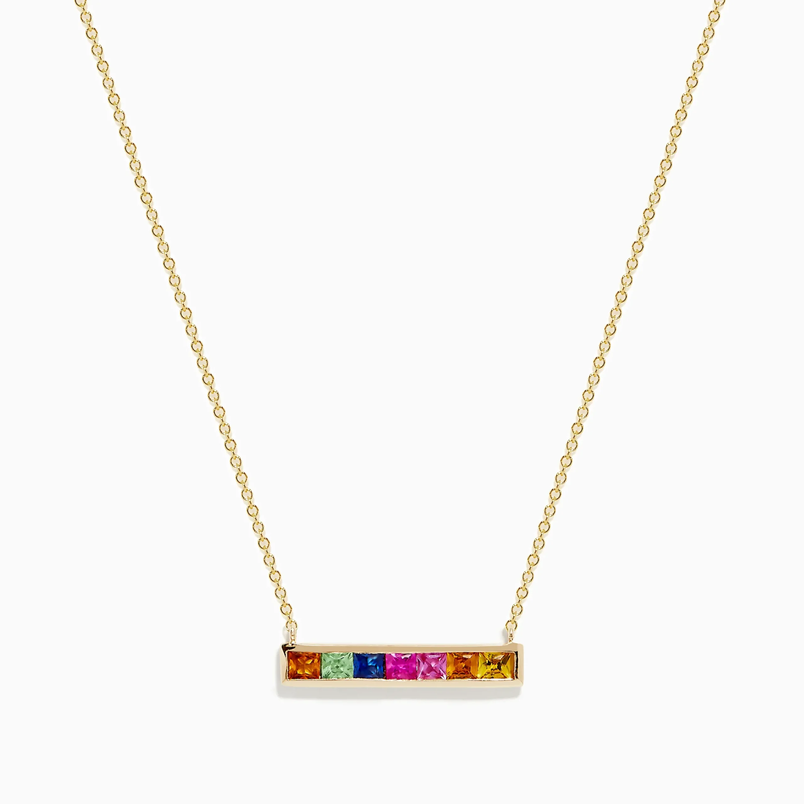 Necklaces & Pendants|BH Multi Watercolors 14K Yellow Gold Multi Sapphire Bar Necklace