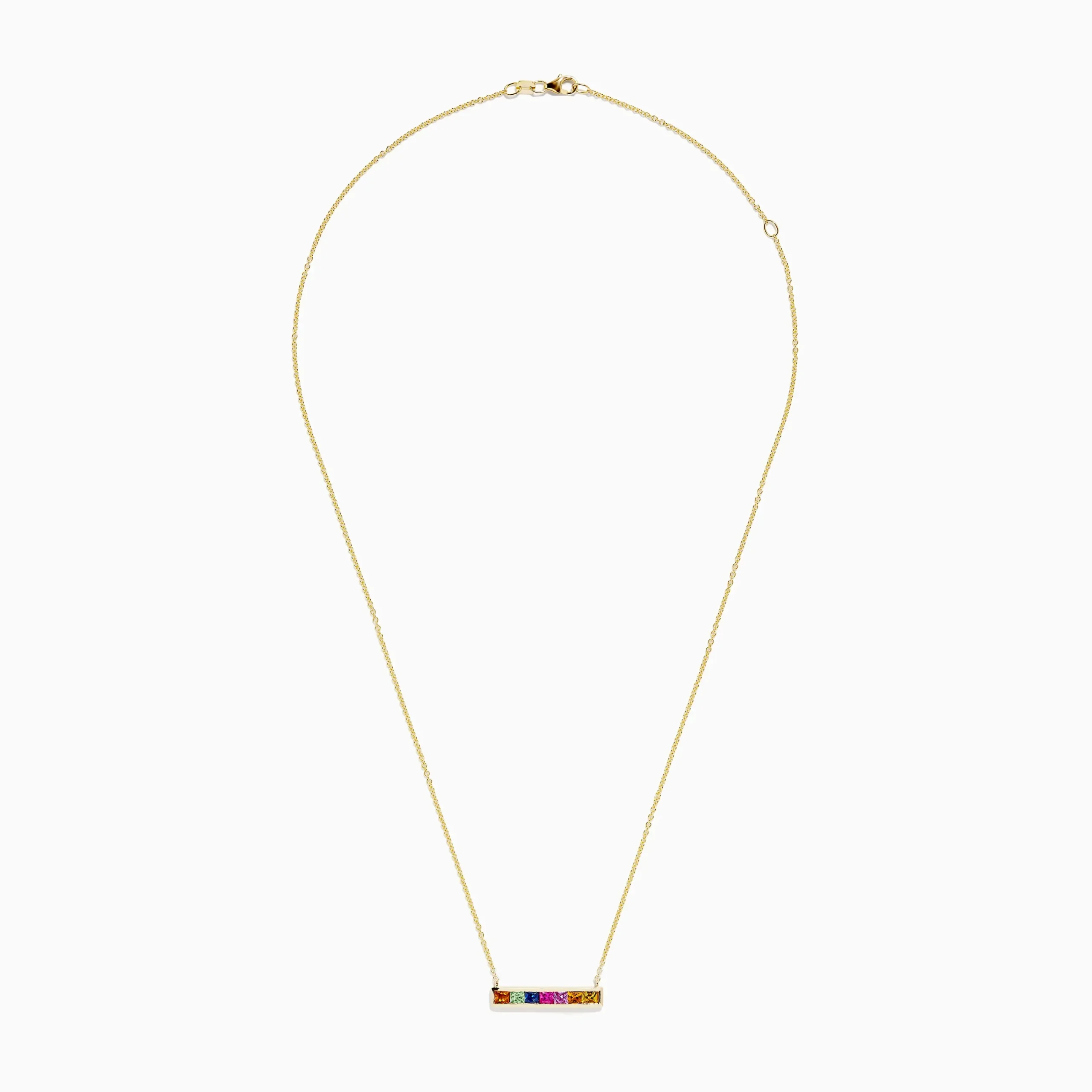 Necklaces & Pendants|BH Multi Watercolors 14K Yellow Gold Multi Sapphire Bar Necklace