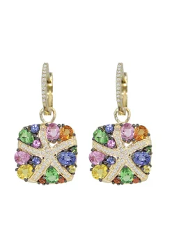 Earrings|Effy Jewelry Watercolors 14K Yellow Gold Multi Sapphire u0026 Diamond Earrings, 3.98 TCW