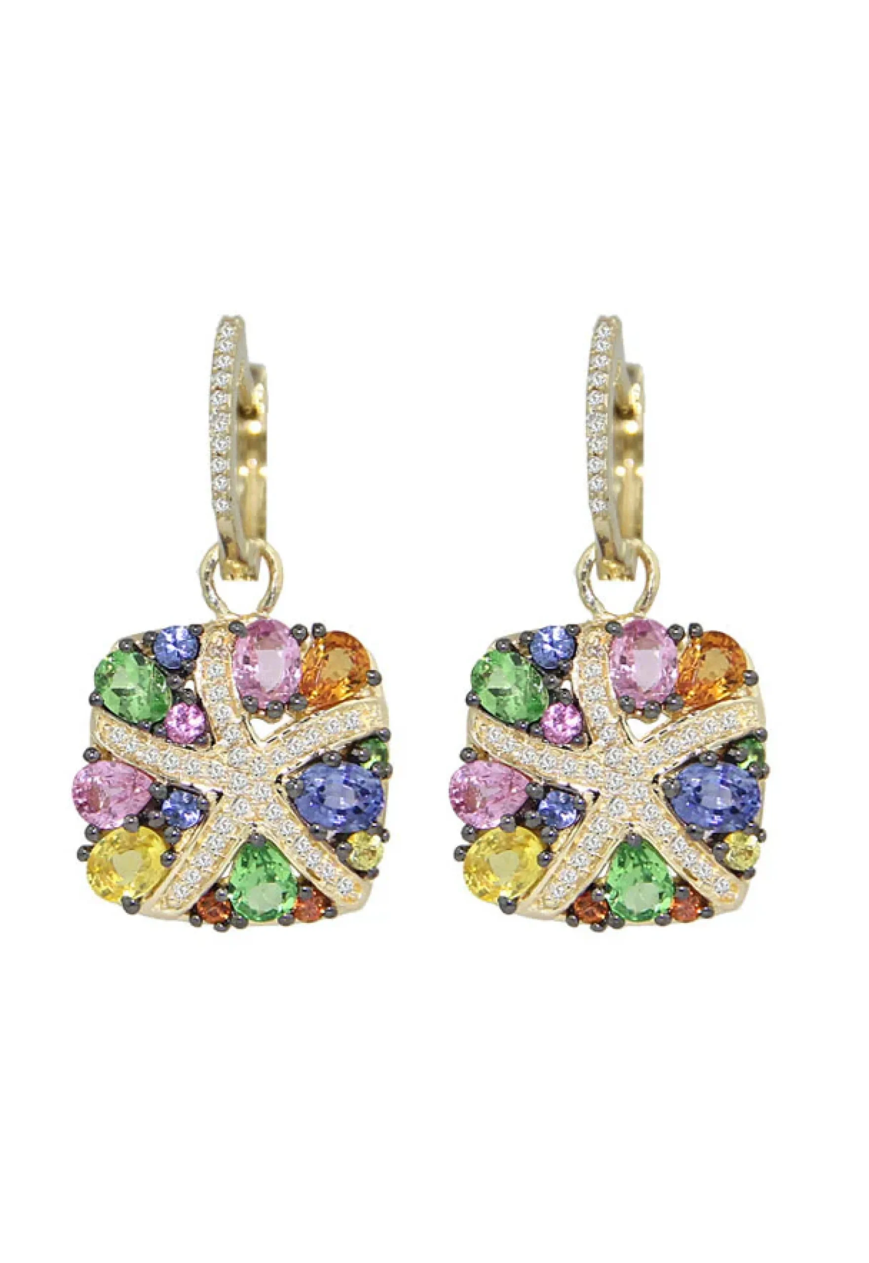 Earrings|Effy Jewelry Watercolors 14K Yellow Gold Multi Sapphire u0026 Diamond Earrings, 3.98 TCW