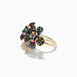 Rings|Effy Jewelry Watercolors 14K Yellow Gold Multi Sapphire u0026 Diamond Flower Ring