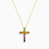 Necklaces & Pendants|Effy Jewelry Watercolors 14K Yellow Gold Multi Sapphire Cross Pendant