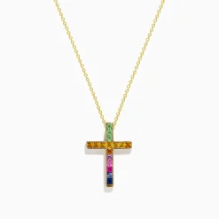 Necklaces & Pendants|Effy Jewelry Watercolors 14K Yellow Gold Multi Sapphire Cross Pendant
