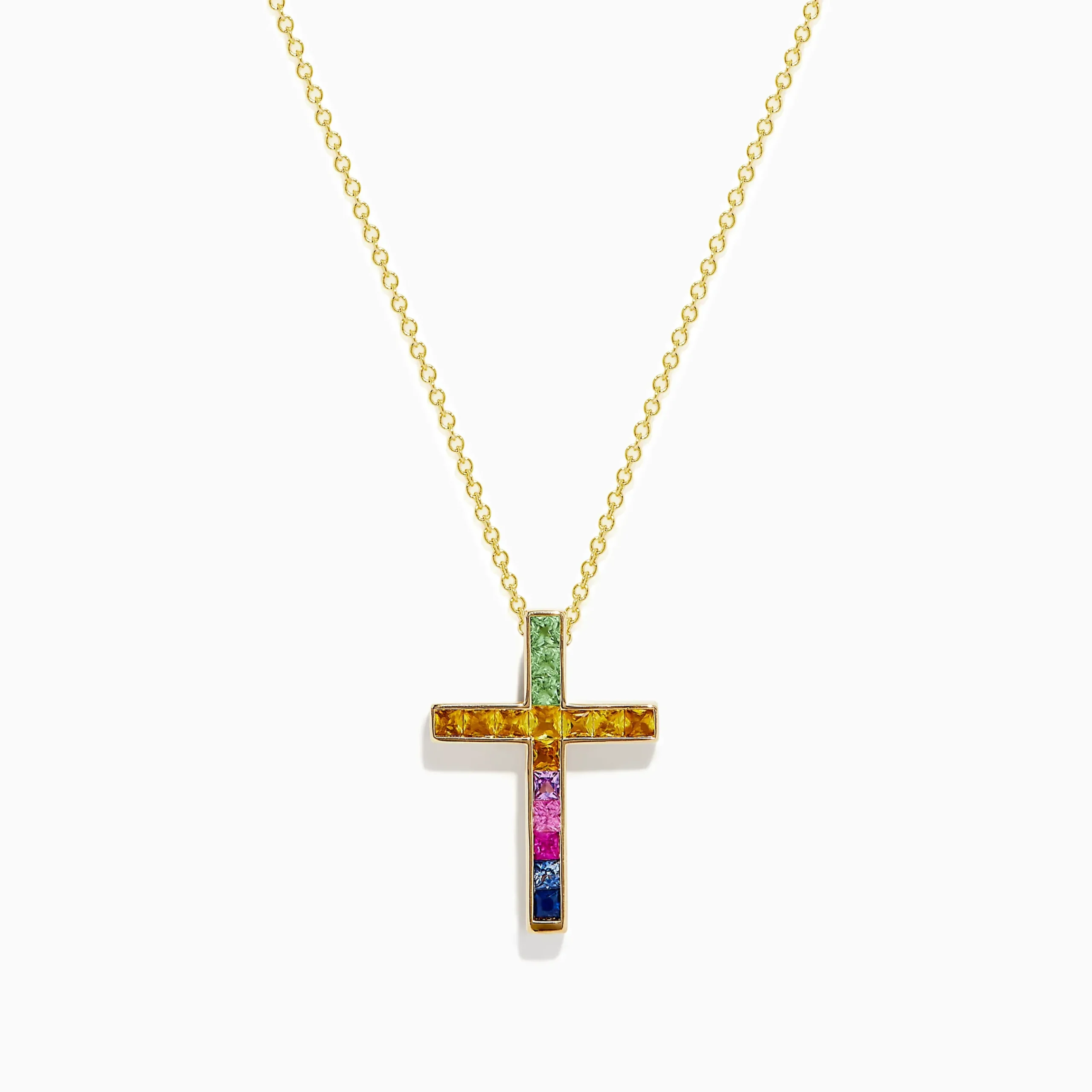 Necklaces & Pendants|Effy Jewelry Watercolors 14K Yellow Gold Multi Sapphire Cross Pendant