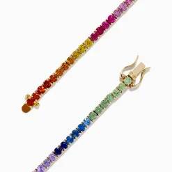 Bracelets|BH Multi Watercolors 14K Yellow Gold Multi Sapphire Tennis Bracelet, 5.51 TCW