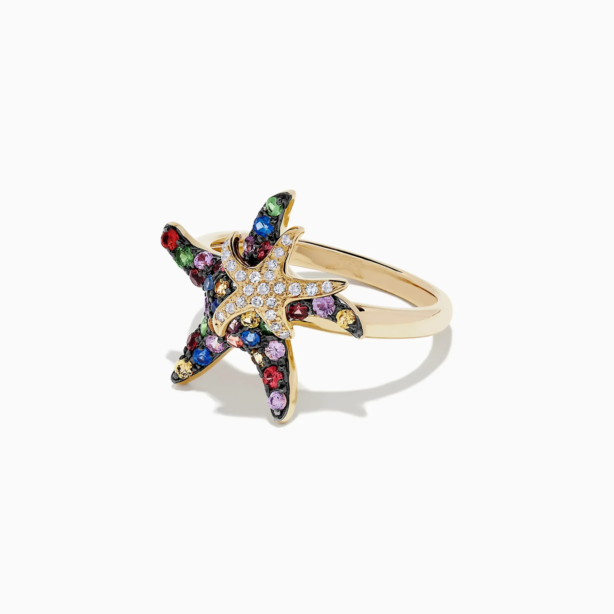 Rings|Effy Jewelry Watercolors 14K Yellow Gold Sapphire u0026 Diamond Starfish Ring, 0.84 TCW